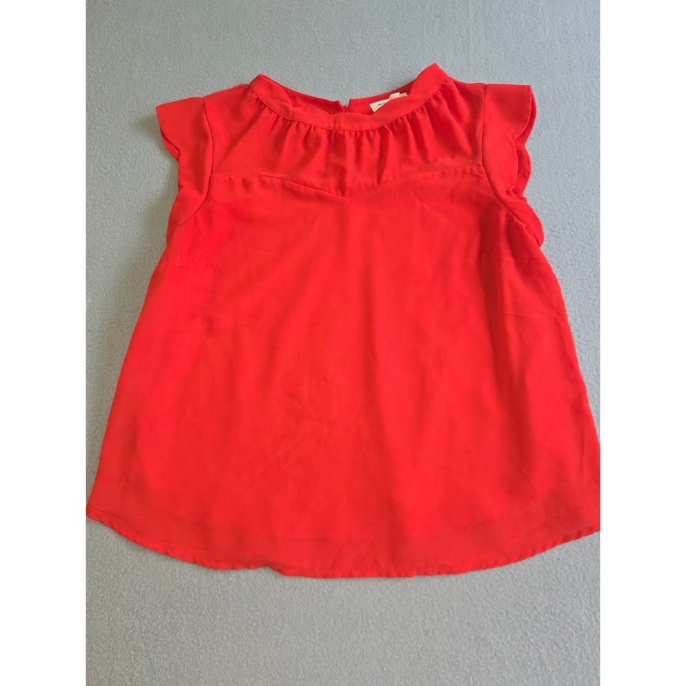 Monteau Blouse Womens XL Red Ruffle Cap Sleeve Round Neck‎ Keyhole Back 28516